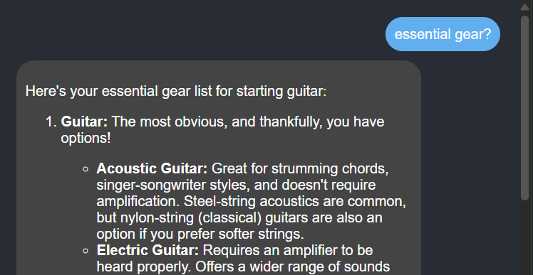 Beginner Guitarist Chatbox Screenshot