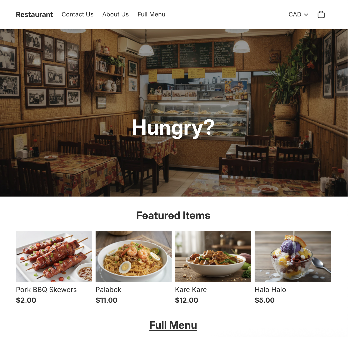 Shopify Restaurant Mock Screenshot